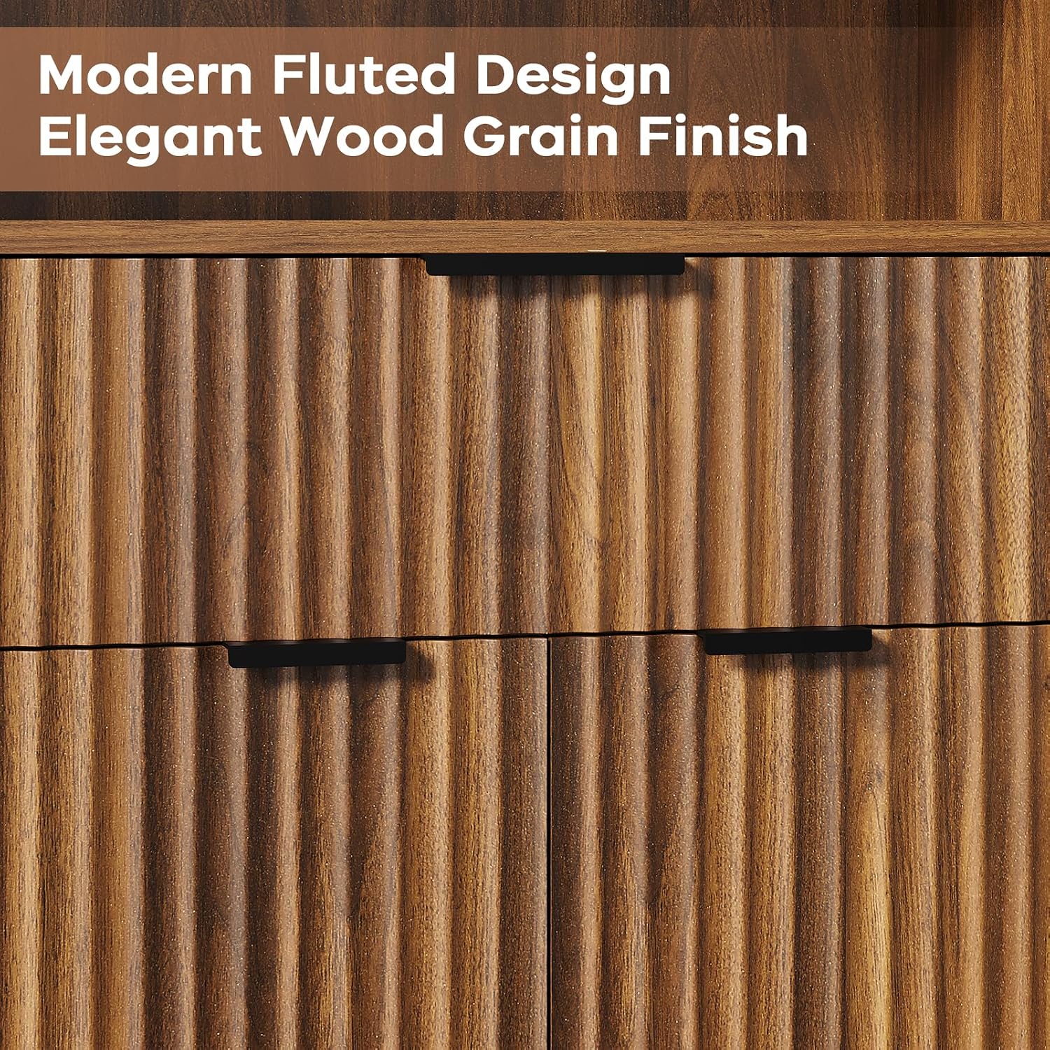 Fluted Buffet Cabinet with Storage, Modern Coffee Bar Cabinet with Drawer & Adjustable Shelf, Wood Sideboard Cabinet for Kitchen, Bathroom, Entryway and Living Room Walnut