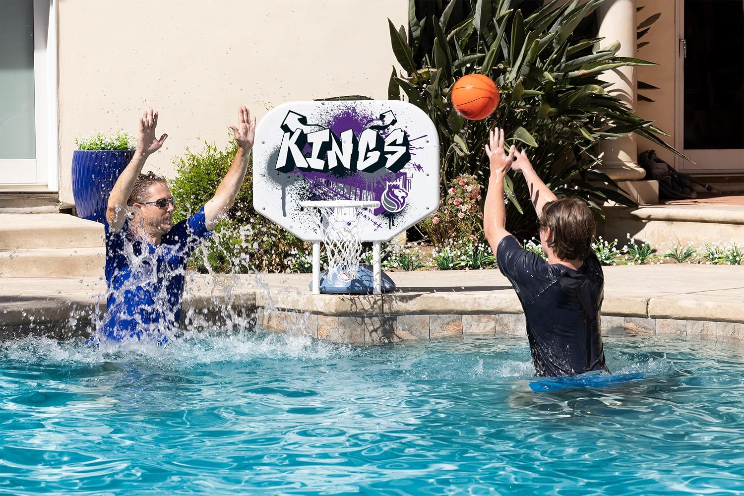 Poolmaster NBA Graffiti Pro Rebounder Poolside Basketball Goal Set with Base, Backboard, Hoop, Net, and Ball