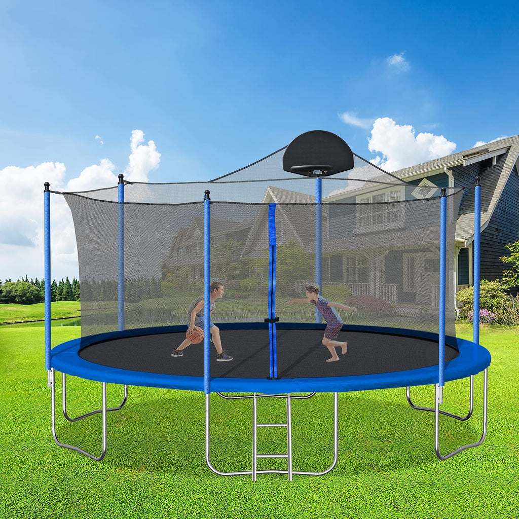 Evedy 16FT 14FT 12FT Trampoline Set with Swing, Slide, Basketball Hoop,Sports Fitness Trampolines with Enclosure Net