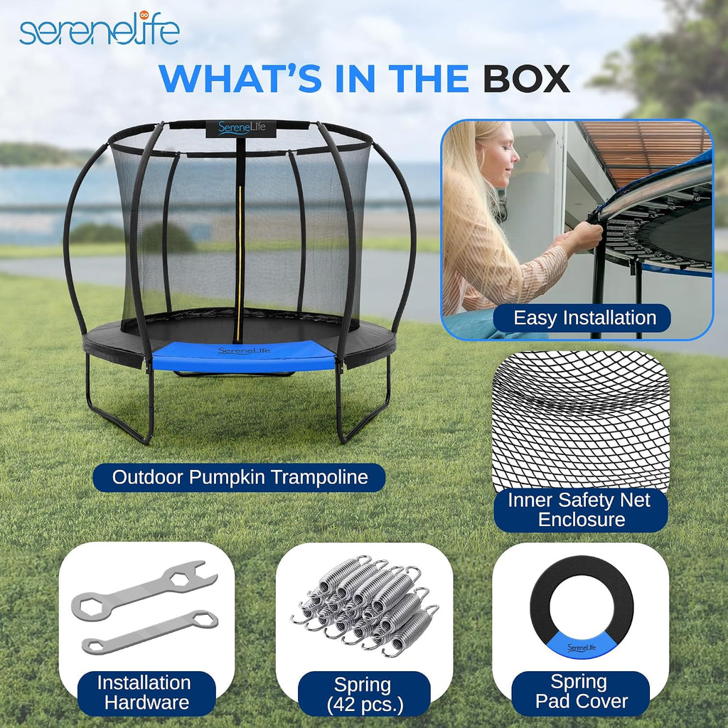 SereneLife Trampoline Outdoor 8FT 10FT 12FT 14FT with Enclosure Net, Ladder and Anti-Rust Coating - ASTM Approved Recreational Trampolines - Heavy Duty Yard Trampolines for Kids and Adults