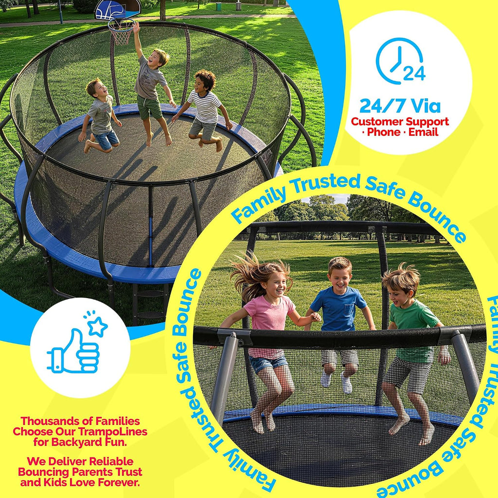 YORIN Tranpoline 10 12 14 15 16 FT Tranpoline for Kids and Adults 1500LBS Recreational Tranpoline with Basketball Hoop, Enclosure Net, Back Yard Heavy Duty Outdoor Pumpkin Tranpolines, ASTM Approved