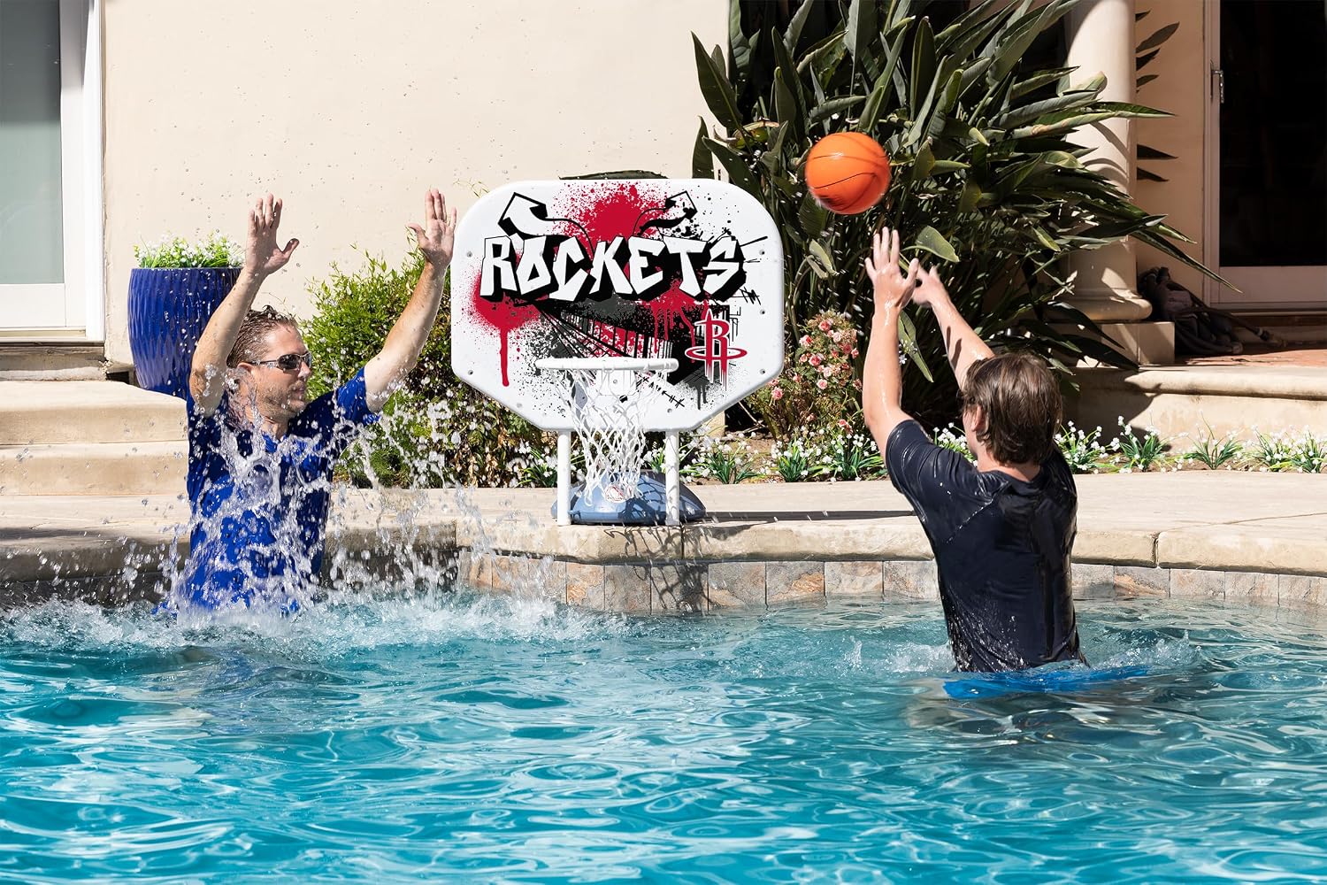 Poolmaster NBA Graffiti Pro Rebounder Poolside Basketball Goal Set with Base, Backboard, Hoop, Net, and Ball