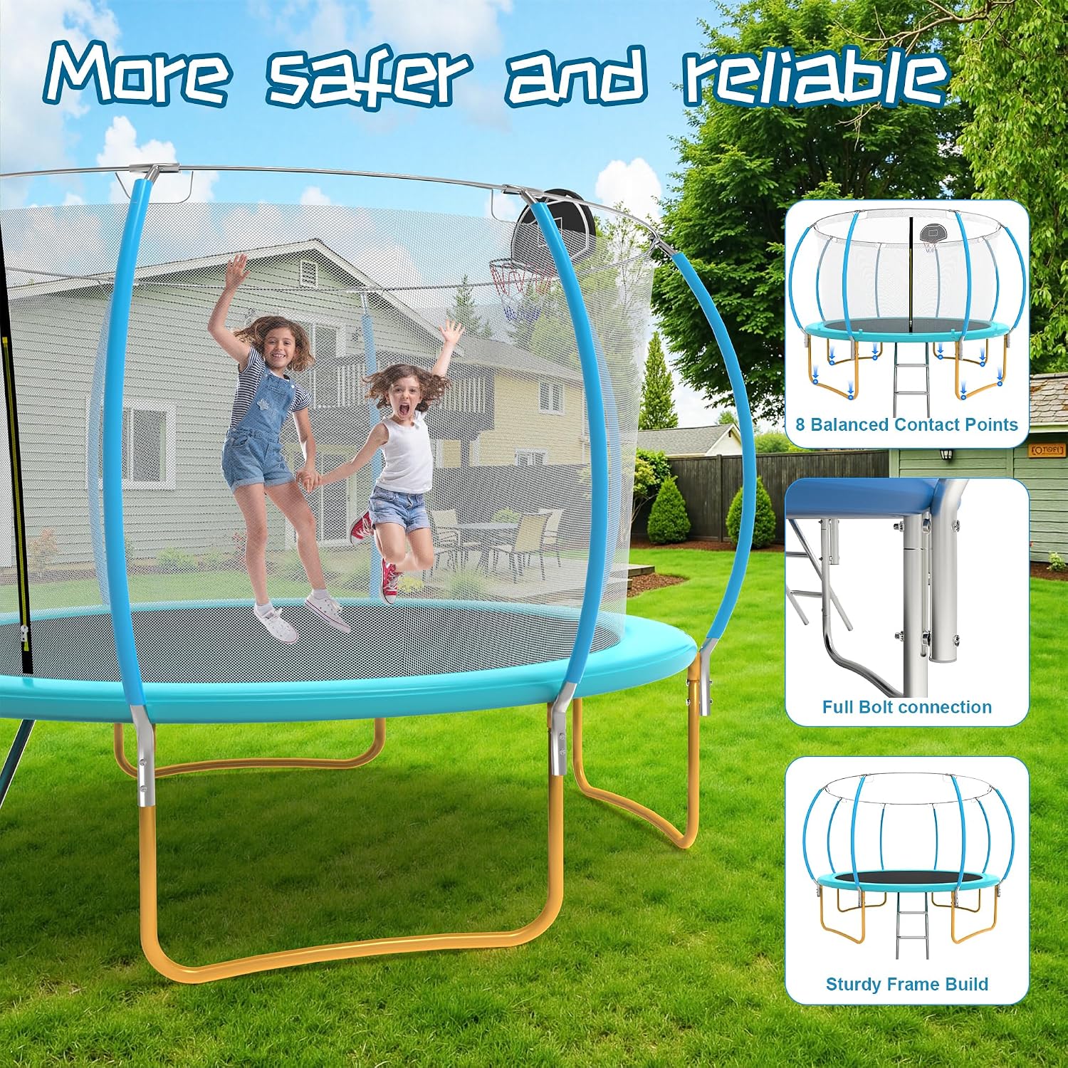 Tranpoline Outdoor 10FT 12FT 14FT 16FT Tranpoline for Kids & Adults,Recreational Tranpoline with Basketball Hoop,Safety Enclosure Net & Ladder