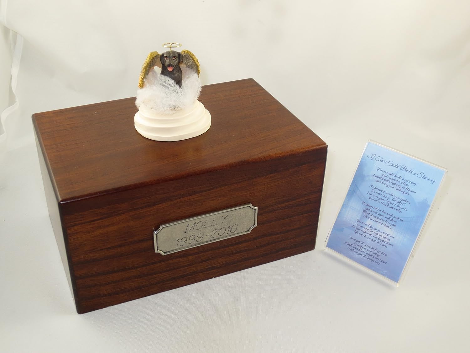 Wooden Pet Urns for Dogs with Chocolate Labrador Lab Retriever Stairway to Heaven Figurine & Poem | Personalized Dog Memorial Urn for Ashes | Medium Paulownia Pet Urn for Lab | Conversation Concepts
