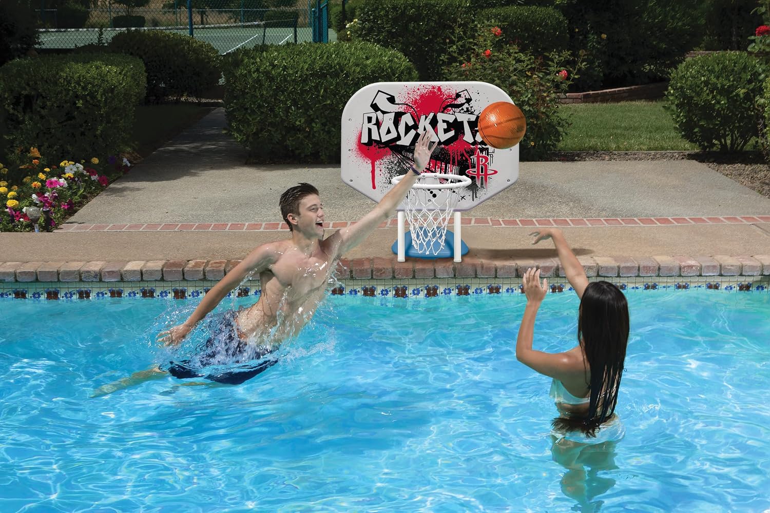Poolmaster NBA Graffiti Pro Rebounder Poolside Basketball Goal Set with Base, Backboard, Hoop, Net, and Ball