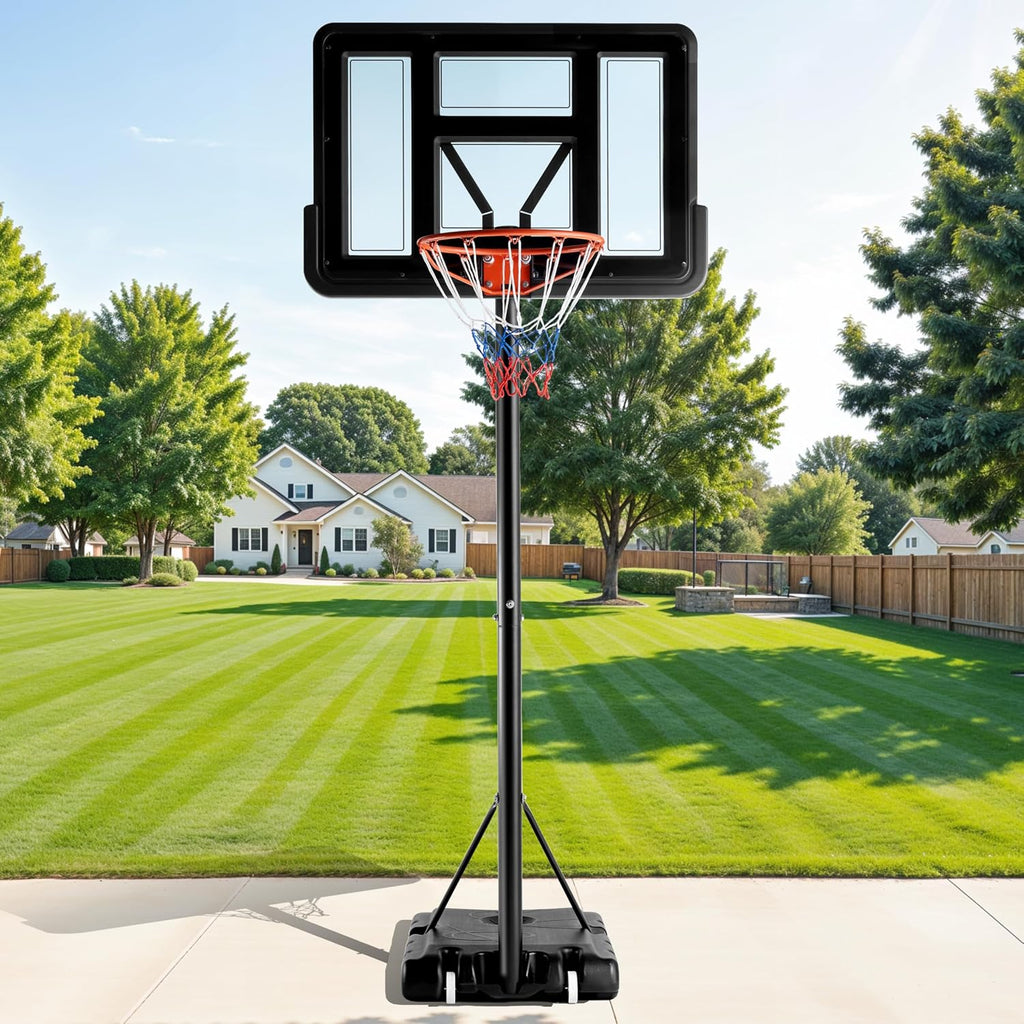 Basketball Hoop Outdoor 4.2-10ft Adjustable, Portable Basketball Goals Court System for Kids Youth&Adults in Backyard/Driveway/Indoor/Pool, 44 Inch Shatterproof Backboard Fillable Base with 2 Wheels