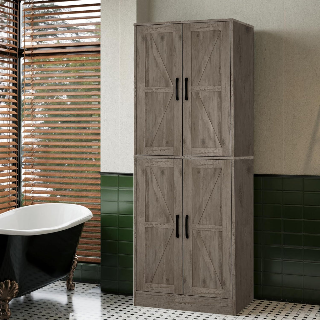 Storage Cabinet,Kitchen Pantry Cabinet,Kitchen Pantry Storage Cabinets with 4 Doors,Tall Kitchen Pantry with Adjustable Shelves,Cupboard for Kitchen,Pantry,Dining Room,Living Room and Bathroom,Gray
