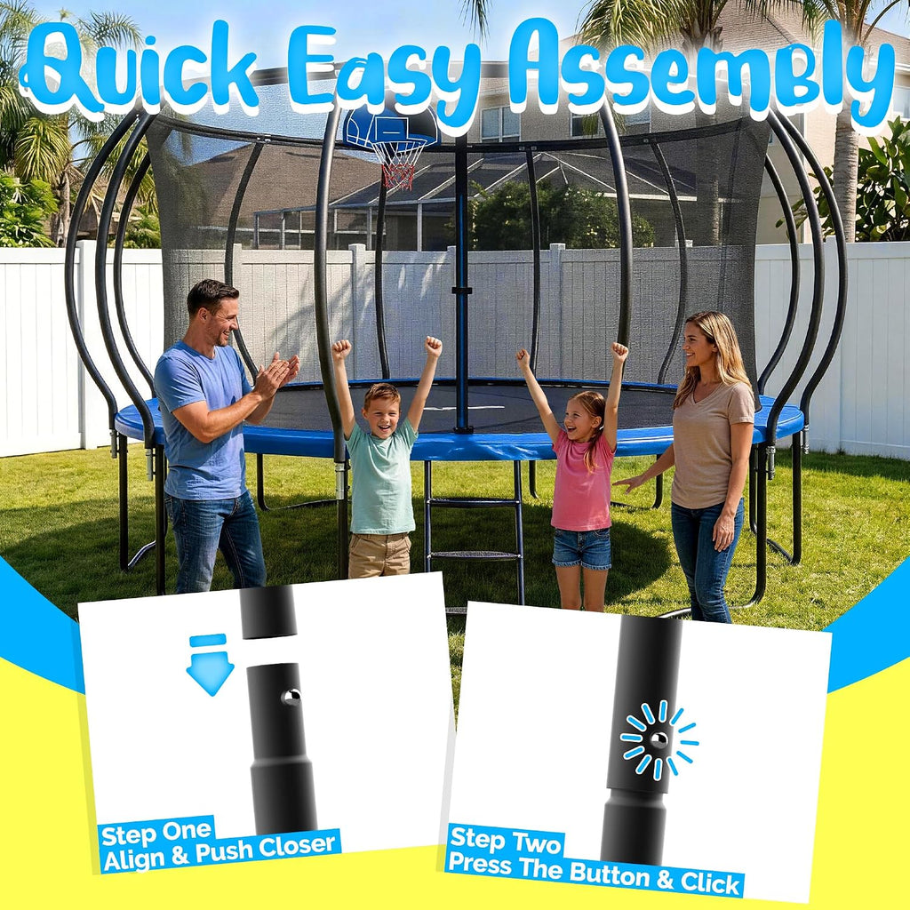 YORIN Tranpoline 10 12 14 15 16 FT Tranpoline for Kids and Adults 1500LBS Recreational Tranpoline with Basketball Hoop, Enclosure Net, Back Yard Heavy Duty Outdoor Pumpkin Tranpolines, ASTM Approved