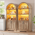 Vlsrka Arched Cabinet, Kitchen Pantry Cabinets with Open & Adjustable Shelves, Induction 3 Color Lights (Brown 2 PCS)