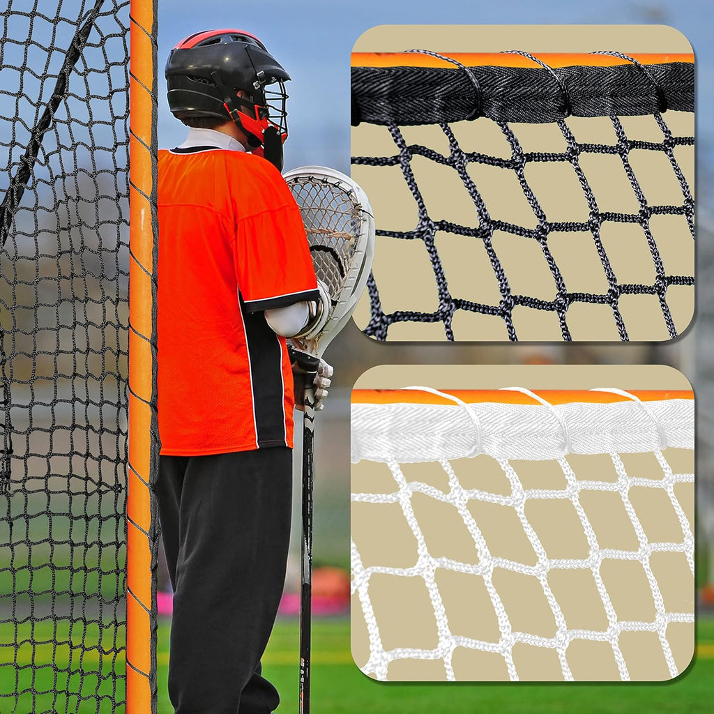 Velocity Heavy Duty Black & White Lacrosse Net - Fits 6'x6'x7' Goals - Weatherproof, UV Resistant 1000D High-Strength Polyester - Comes with 100+ Feet of Lacing Cord and 4 Quick Ties