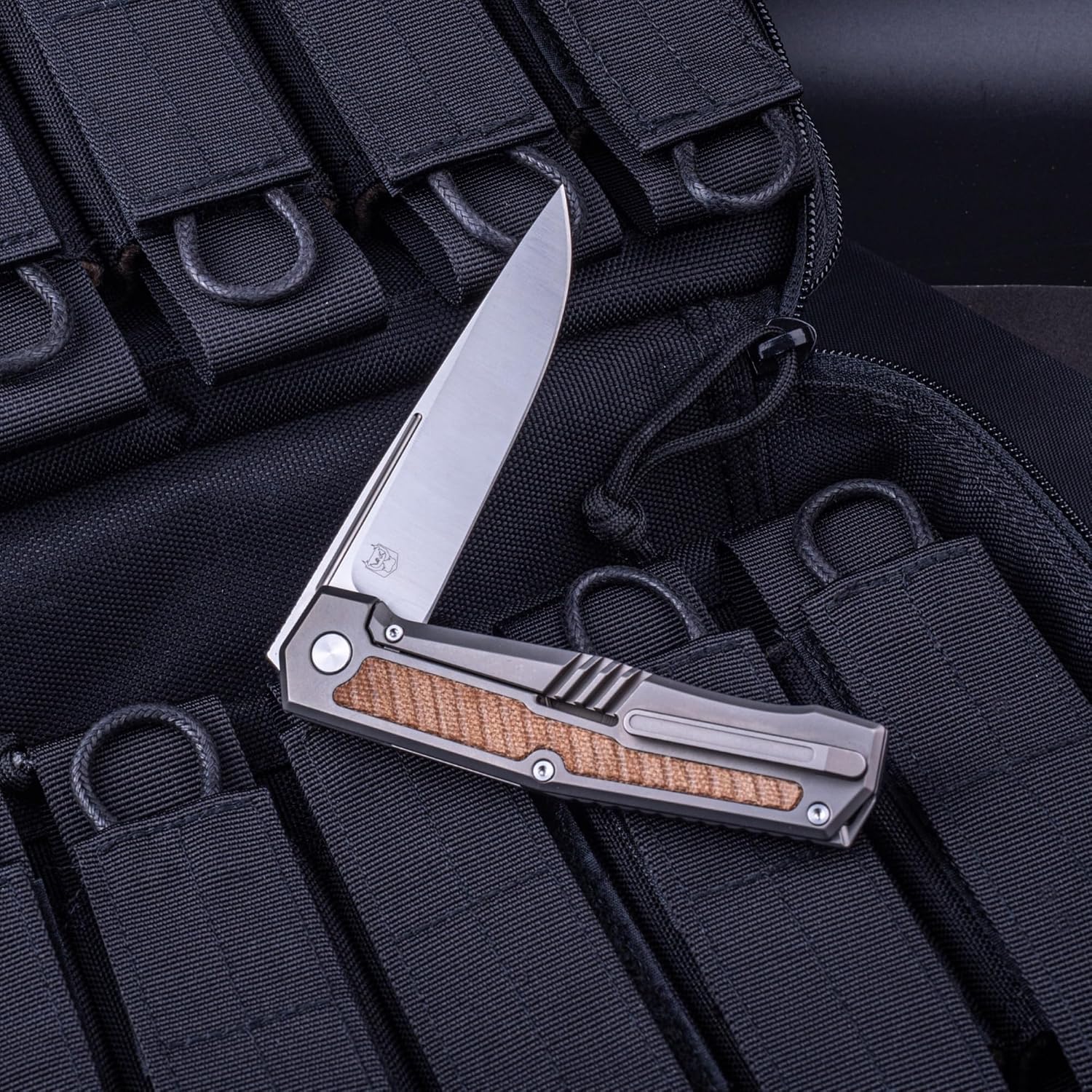 REALSTEEL Knives Rokot Premium Frame Lock Flipper Knife (S35VN Satin Drop Point Blade) Titanium TC-4 Handle (Natural Micarta Inlays)
