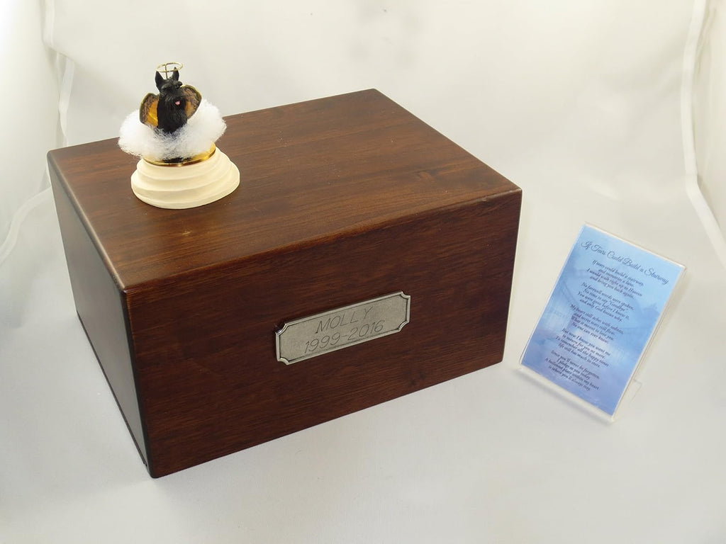 Beautiful Paulownia Large Wooden Urn with Black Giant Schnauzer Stairway to Heaven Figurine with Poem & Personalized Pewter Engraving