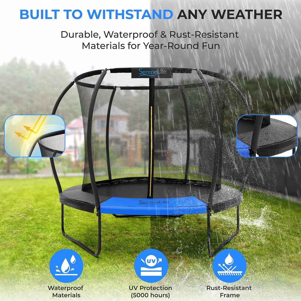SereneLife Trampoline Outdoor 8FT 10FT 12FT 14FT with Enclosure Net, Ladder and Anti-Rust Coating - ASTM Approved Recreational Trampolines - Heavy Duty Yard Trampolines for Kids and Adults