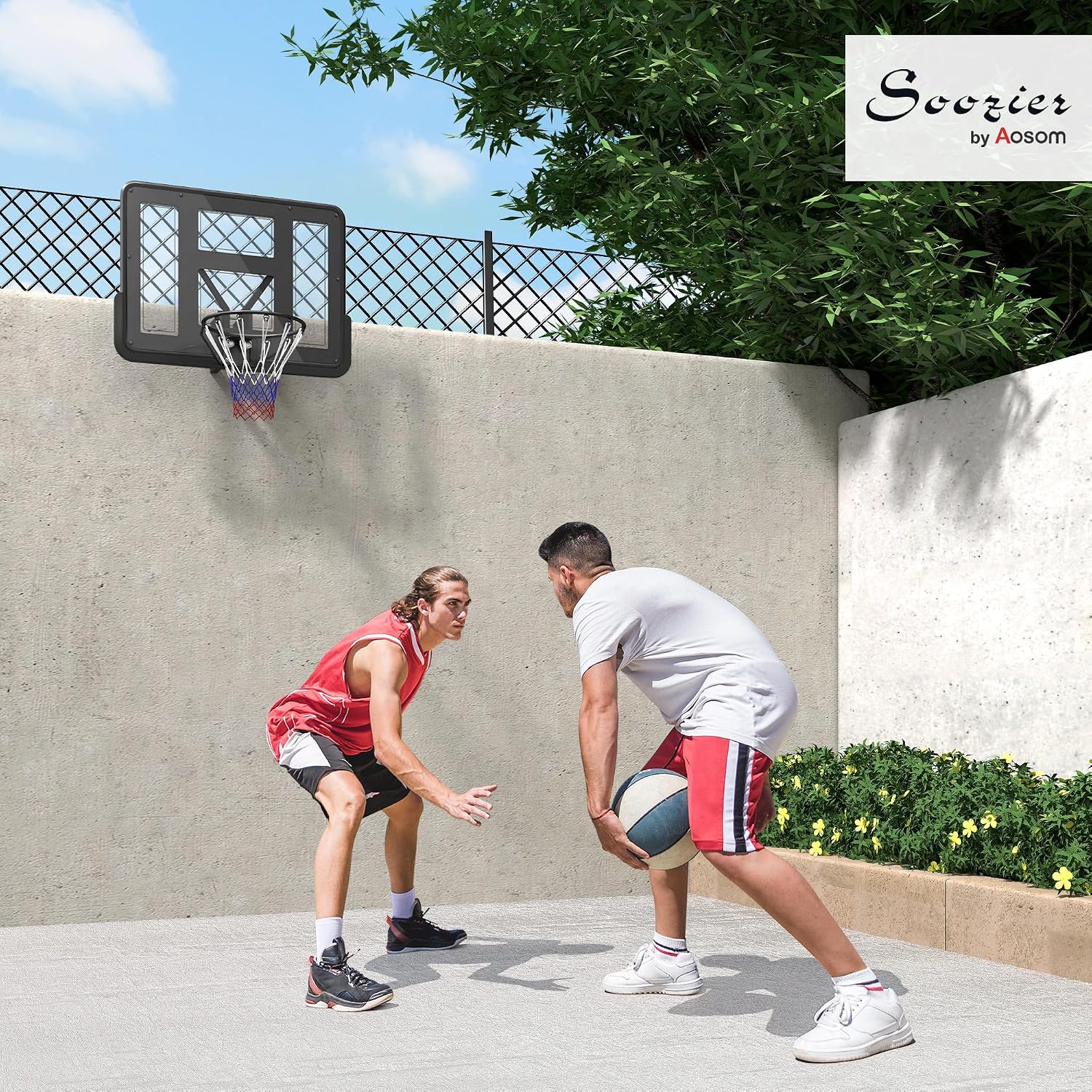 Soozier Wall Mounted Basketball Hoop, Reinforced Shatter Resistant 43' Backboard Basketball Goal Combo Kit with All Weather Net for Outdoor or Indoor Use