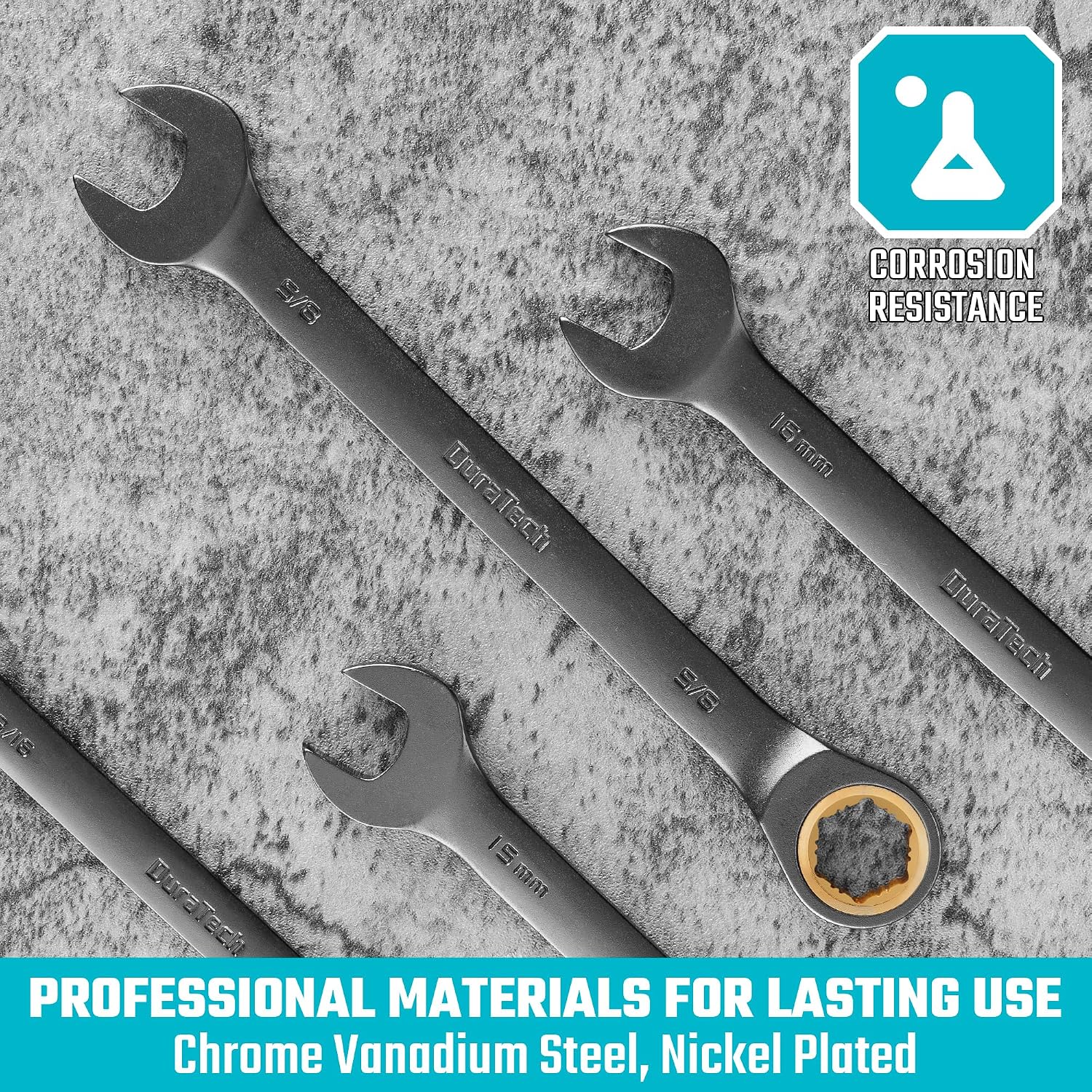 DURATECH Ratcheting Wrench Set, Anti-Slip Wrench Set, SAE & Metric, 44-piece, 1/4' to 3/4' & 6-18mm, CR-V Steel, with Pouch