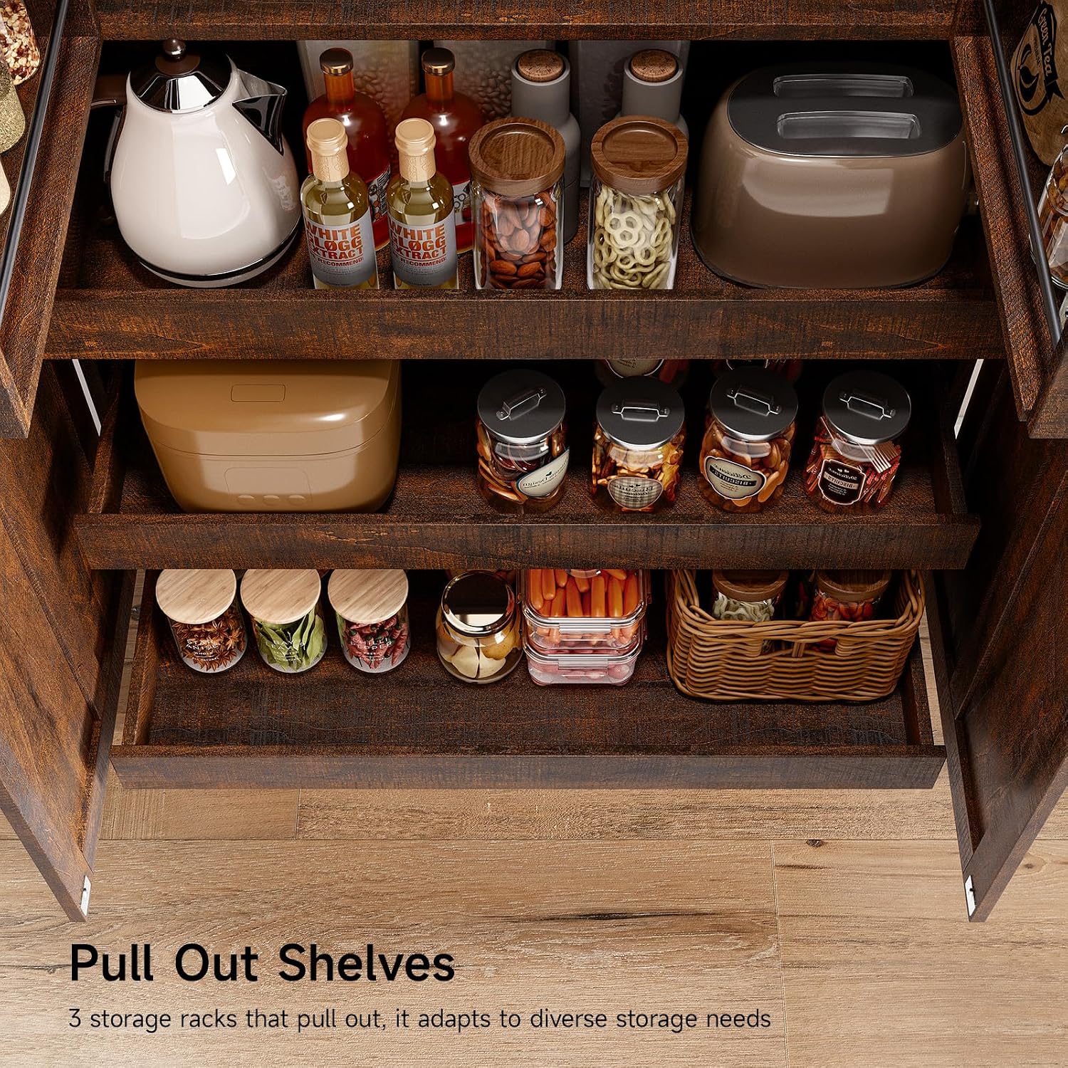 ONBRILL 71' Tall Farmhouse Kitchen Pantry Cabinet with 3 Pull Out Shelves & 2 Large Drawers, Pantry Storage Cabinet with 6 Door Shelf & Adjustable Shelf, Freestanding Cupboard for Kitchen, Dining Room