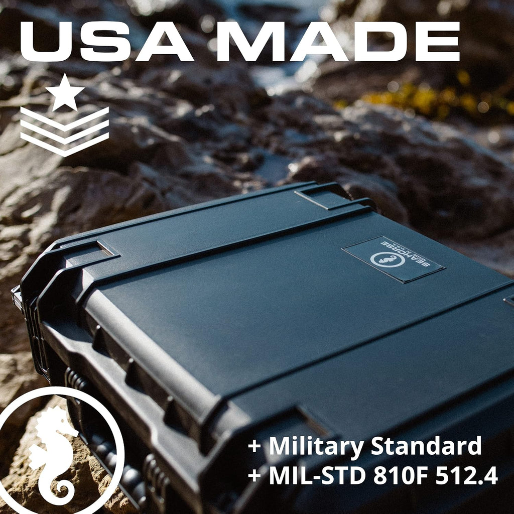 Seahorse 720 Heavy Duty Protective Dry Box Case Without Foam - TSA Approved/Mil Spec / IP67 Waterproof/USA Made for Cameras, Firearms, Motorcycles, Laptops, Consoles, VR, Drones