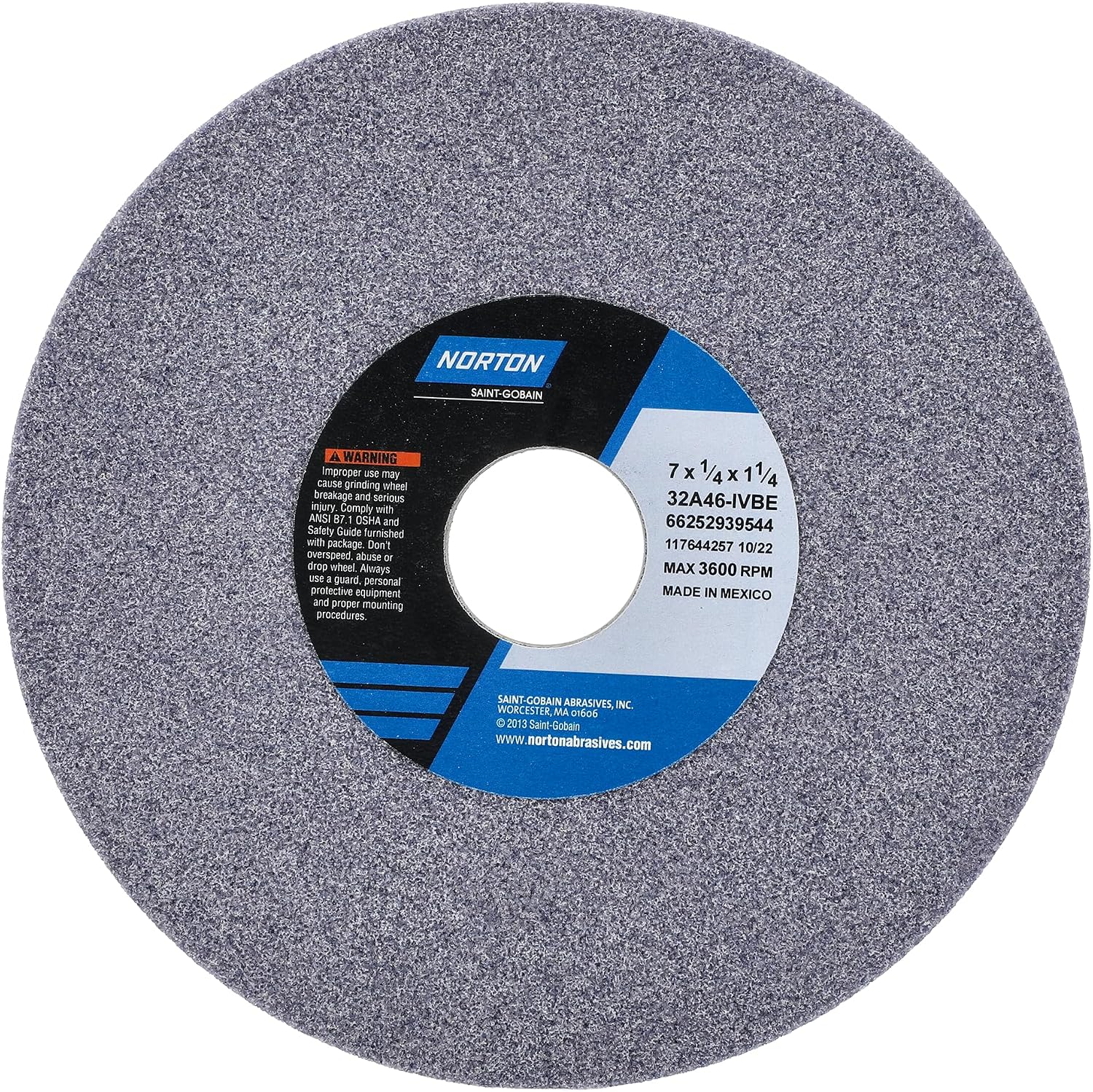 NORTON 66252939544 Grinding Wheel,T1,7x1/4x1-1/4,AO,46G,PK5
