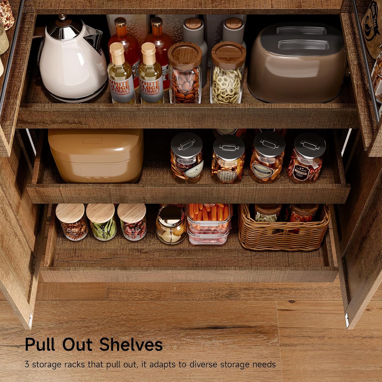 ONBRILL 71' Tall Farmhouse Kitchen Pantry Cabinet with 3 Pull Out Shelves & 2 Large Drawers, Pantry Storage Cabinet with 6 Door Shelf & Adjustable Shelf, Freestanding Cupboard for Kitchen, Dining Room
