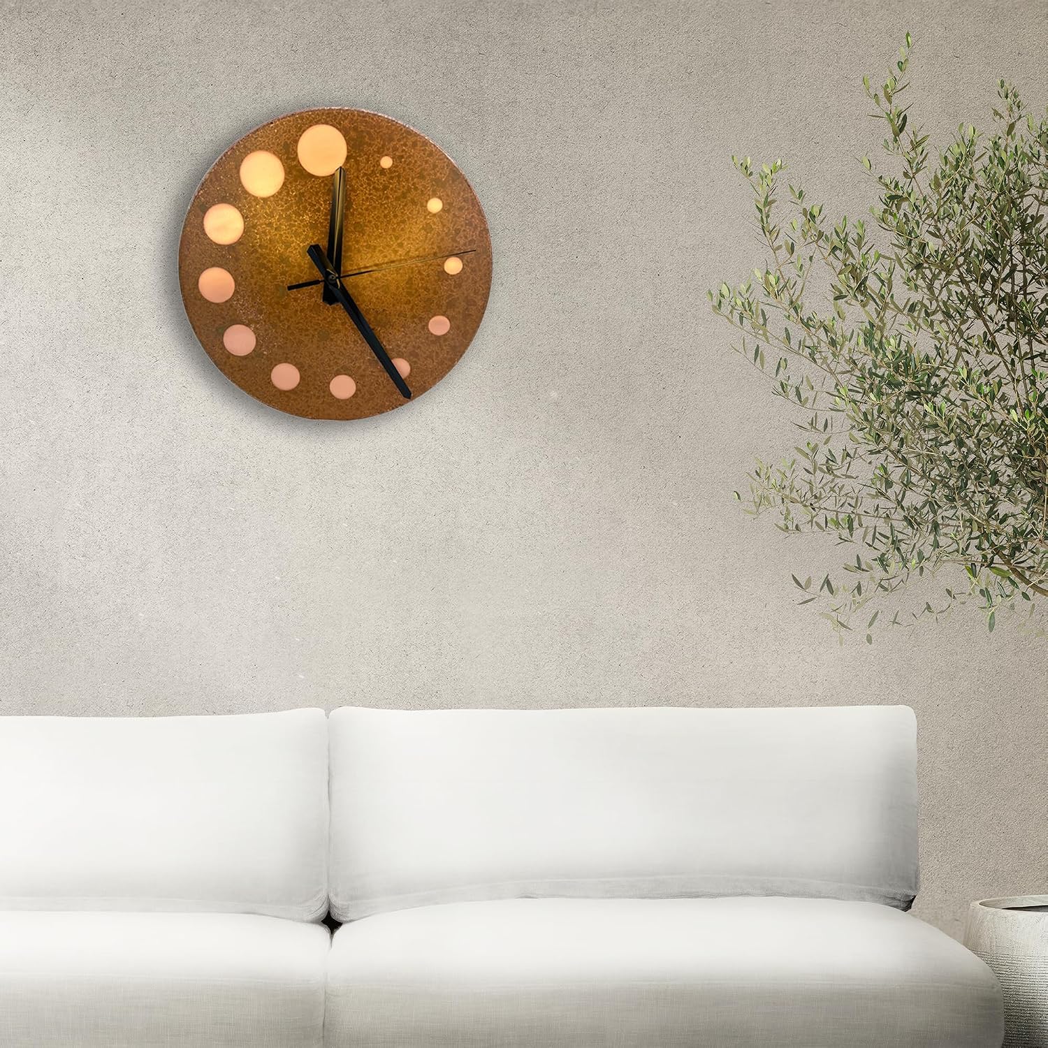 Handmade Pure Copper Wall Clock for Home Decoration, Decor Clock for Living Room, Bedroom and Kitchen, Rustic Decorative Mural Clock Art for Farmhouse (Circles of Time, 17.7)