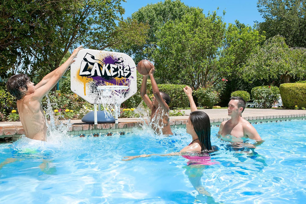 Poolmaster NBA Graffiti Pro Rebounder Poolside Basketball Goal Set with Base, Backboard, Hoop, Net, and Ball