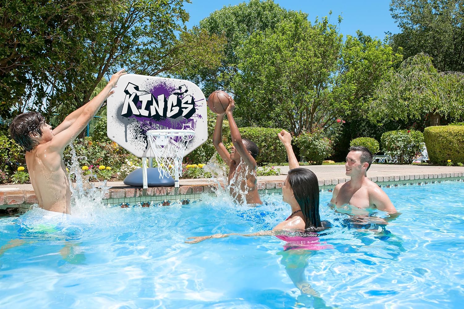 Poolmaster NBA Graffiti Pro Rebounder Poolside Basketball Goal Set with Base, Backboard, Hoop, Net, and Ball