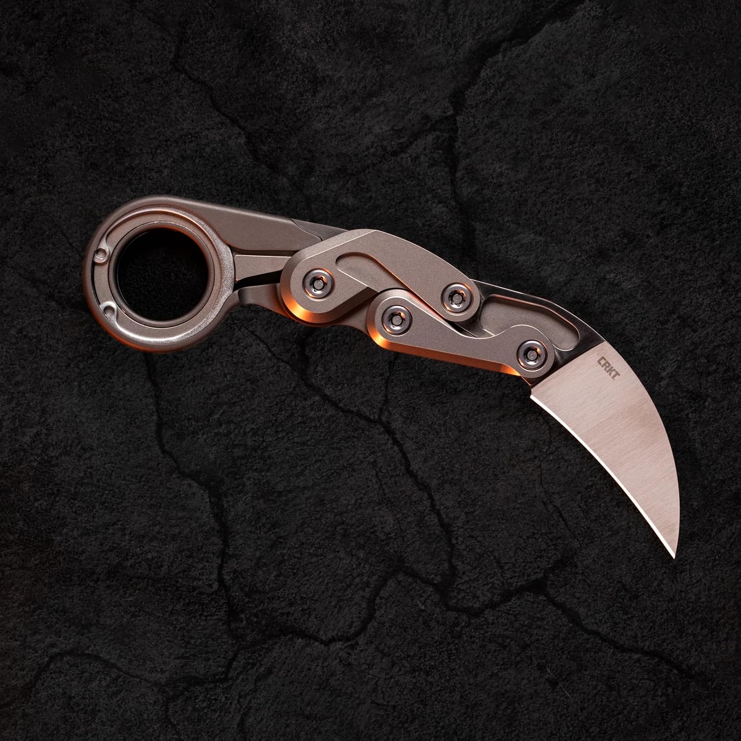 CRKT Provoke Folding Knife with Kinematic: Morphing Karambit, D2 Steel Plain Edge Blade, Gray Aluminum Handle, Pocket Clip, 4040G
