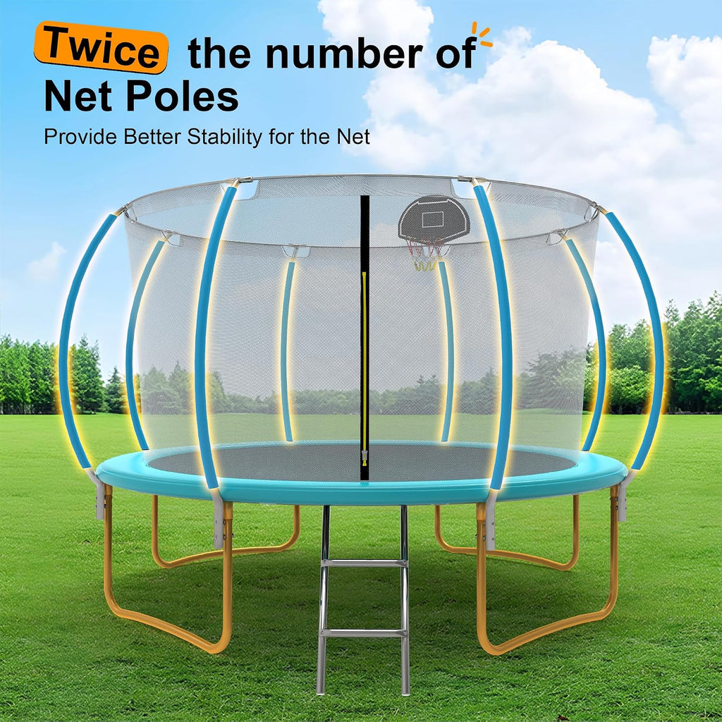 Tranpoline Outdoor 10FT 12FT 14FT 16FT Tranpoline for Kids & Adults,Recreational Tranpoline with Basketball Hoop,Safety Enclosure Net & Ladder