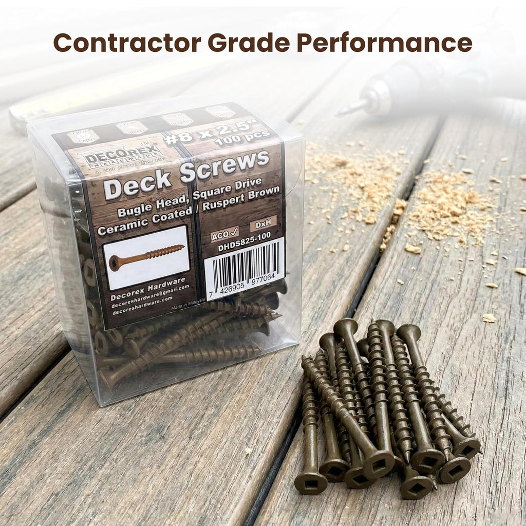 #10 x 3-1/2' Deck Screws, Square Drive Bugle Head, Brown Ceramic Ruspert Coated Exterior Wood Screws for Pressure Treated Lumber, Corrosion Resistant, 1500 Piece Contractor Box