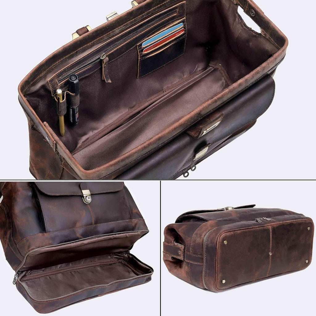 HLC Vintage Leather Briefcase Doctor Bag - Real Leather Briefcase - Style Handbag - Italian Handmade Medical Bag