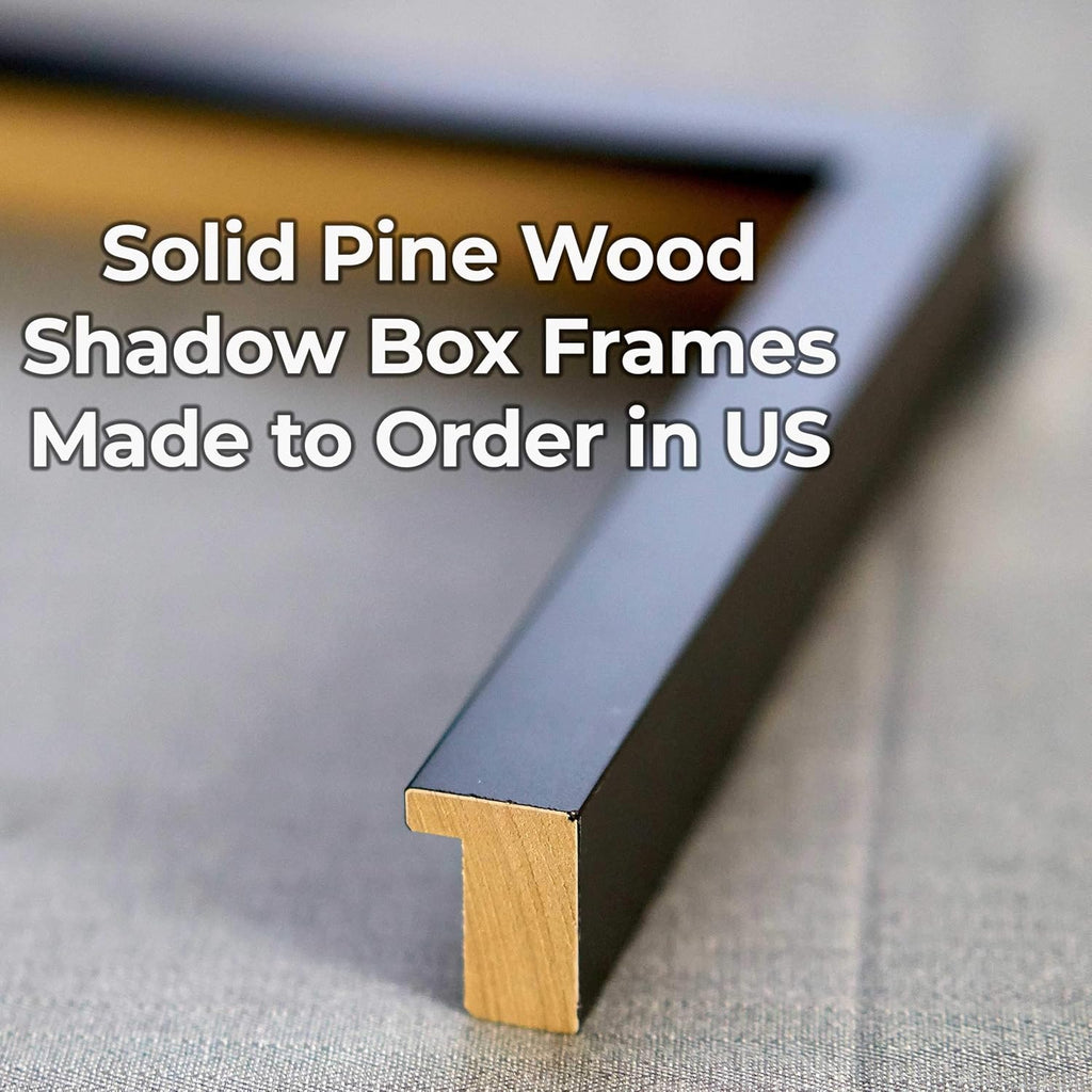 16x22 Shadow Box Black Solid Wood Display Frame with White Acid-Free Backing UV Acrylic & Hanging Hardware - with 3/4' Usable Depth