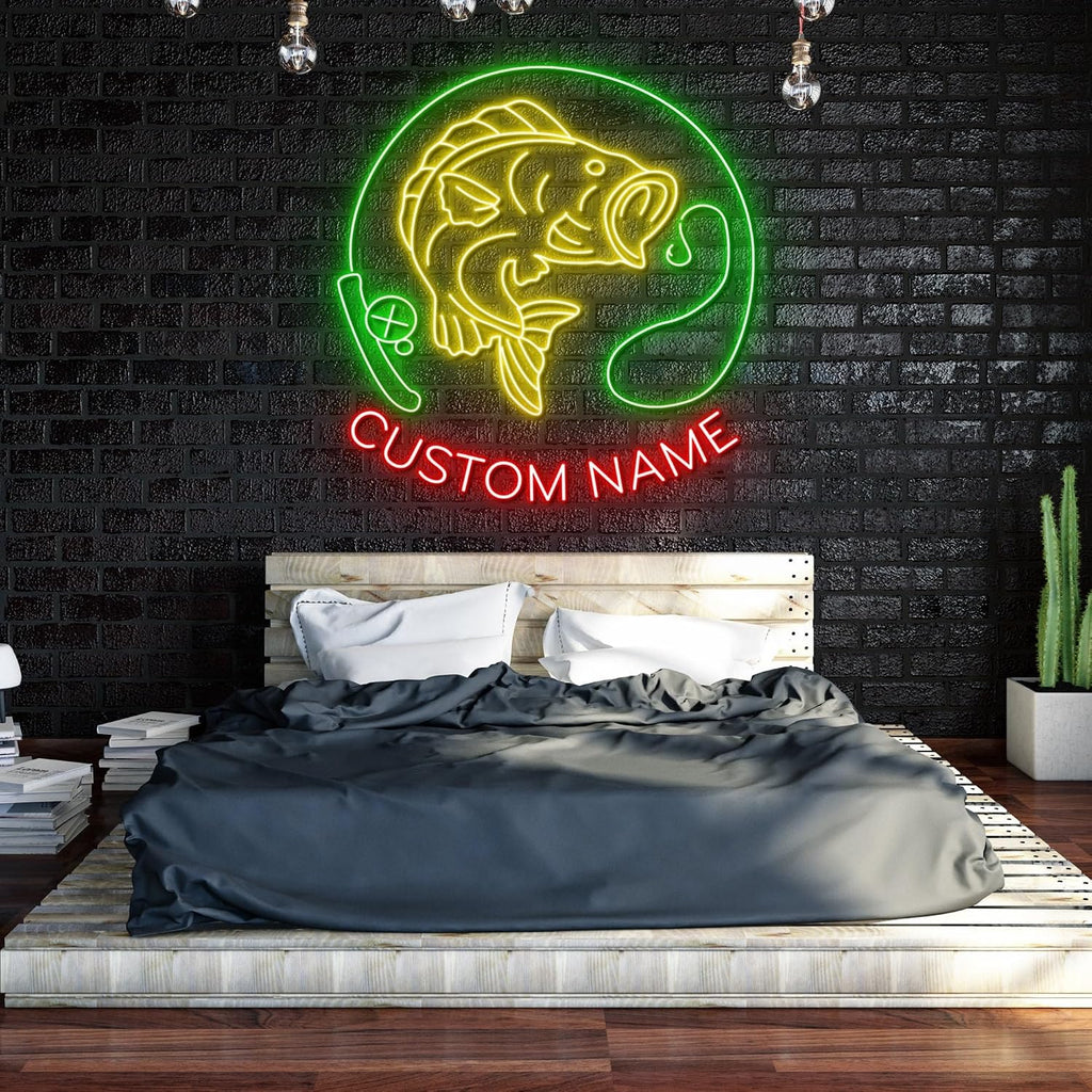 craftnamesign Bass Fishing Neon Wall Art with LED Light - Personalized Fisher Sign Home Decor - Ideal for Gift - Fishing Neon sign - Bedroom Decor
