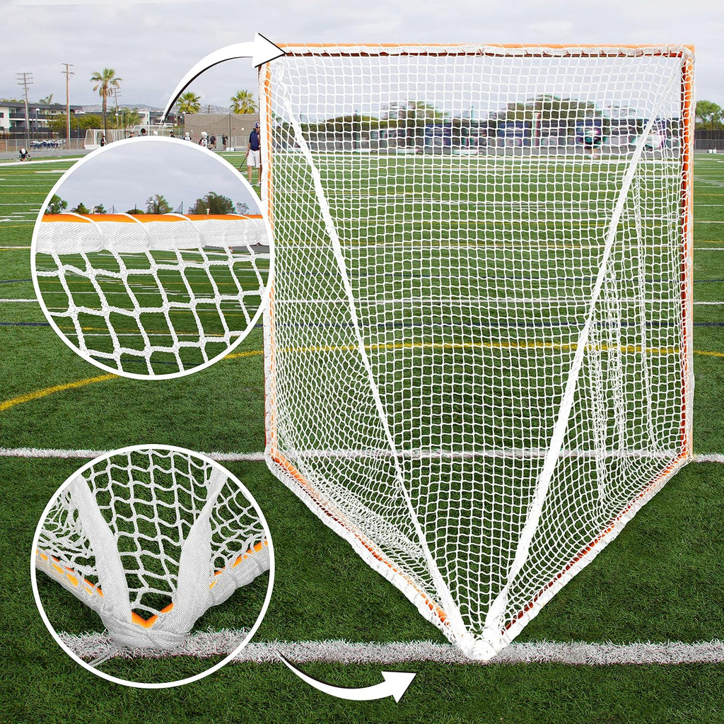 Velocity Heavy Duty Black & White Lacrosse Net - Fits 6'x6'x7' Goals - Weatherproof, UV Resistant 1000D High-Strength Polyester - Comes with 100+ Feet of Lacing Cord and 4 Quick Ties