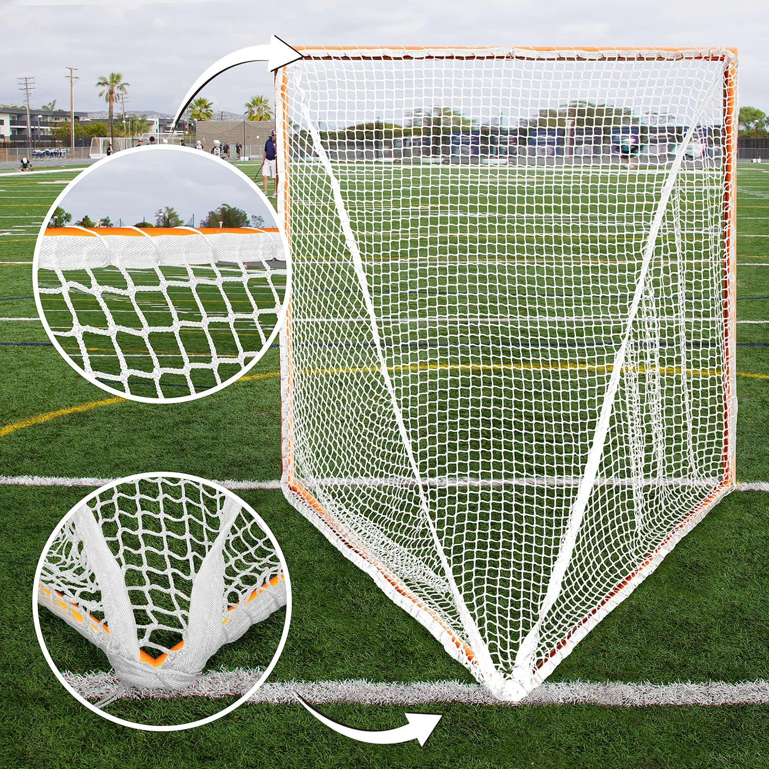 Velocity Heavy Duty Black & White Lacrosse Net - Fits 6'x6'x7' Goals - Weatherproof, UV Resistant 1000D High-Strength Polyester - Comes with 100+ Feet of Lacing Cord and 4 Quick Ties