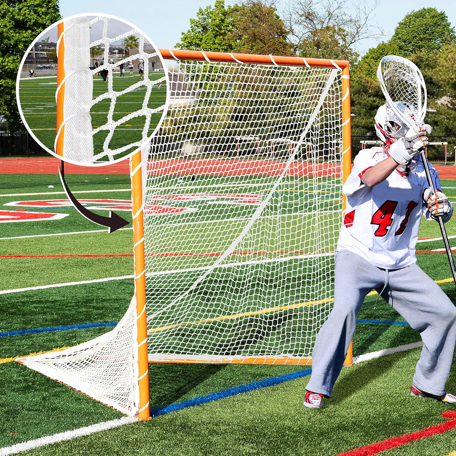 Velocity Heavy Duty Black & White Lacrosse Net - Fits 6'x6'x7' Goals - Weatherproof, UV Resistant 1000D High-Strength Polyester - Comes with 100+ Feet of Lacing Cord and 4 Quick Ties