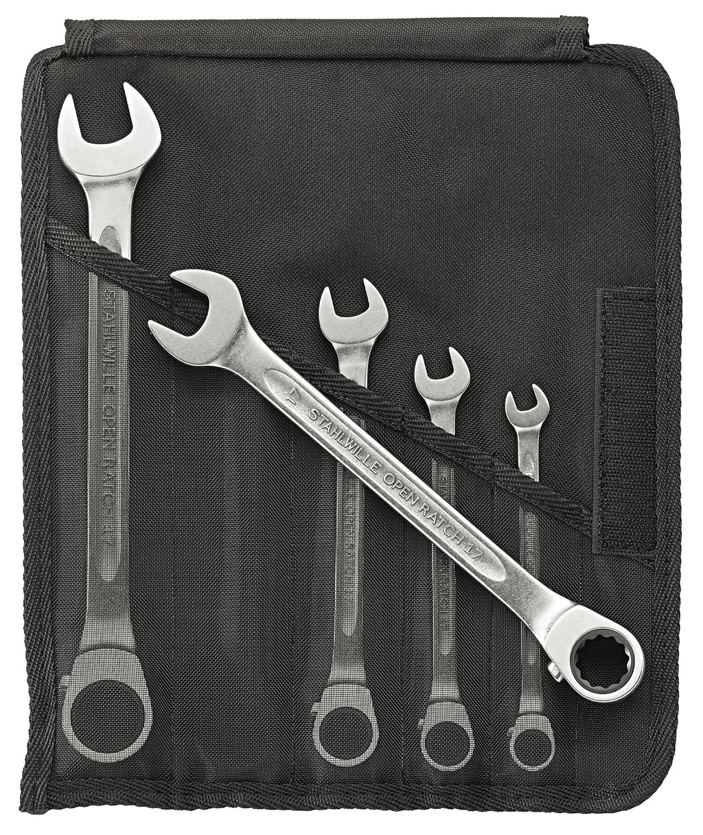 Stahlwille 96411705 Reversible Combination Ratcheting Spanners Open-Ratch Set, 5 Pieces, Size 8mm, 10mm, 13mm, 17mm and 19mm Spanner Openings, 72 Teeth, Bi-Hexagon, Made in Germany