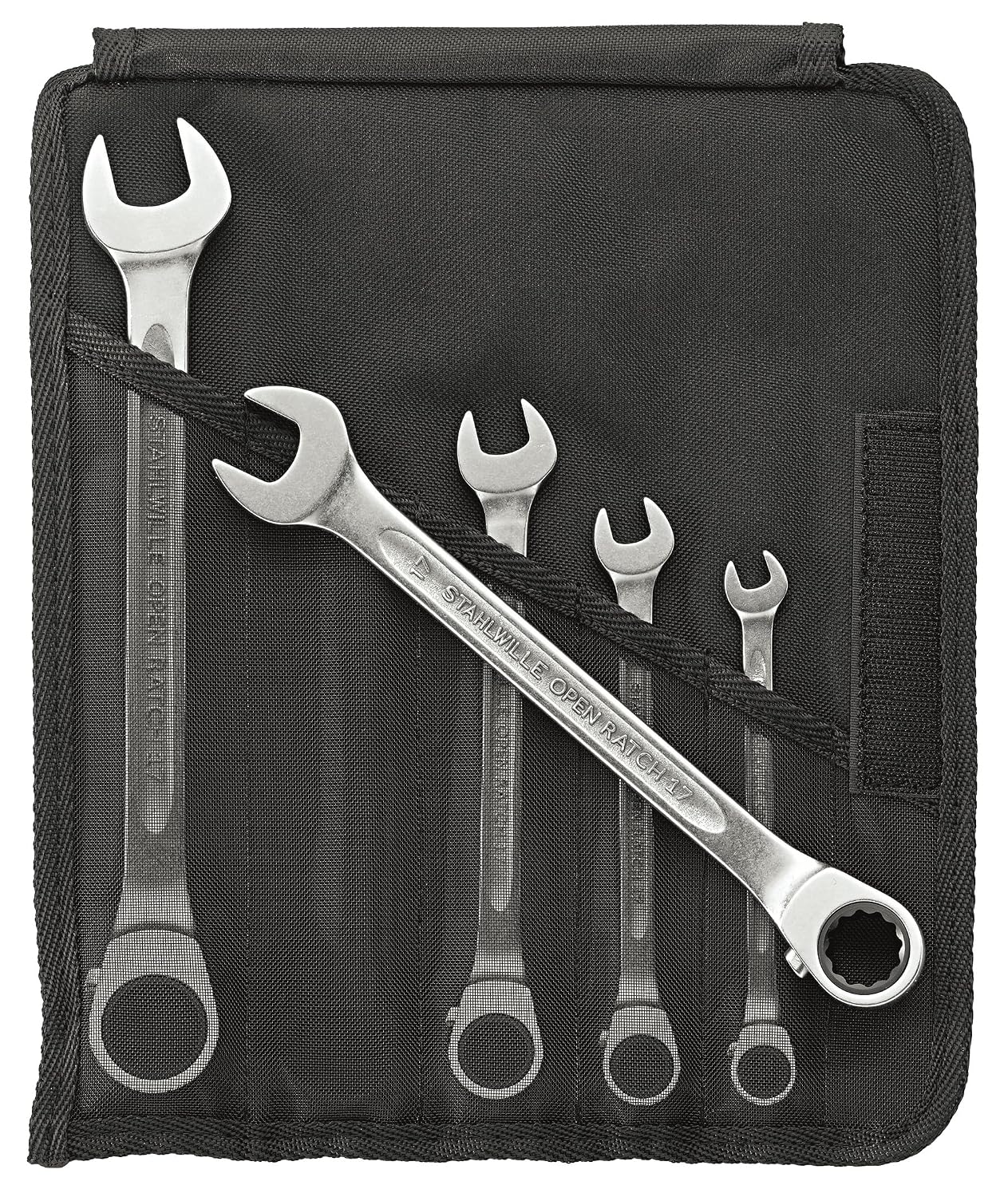 Stahlwille 96411705 Reversible Combination Ratcheting Spanners Open-Ratch Set, 5 Pieces, Size 8mm, 10mm, 13mm, 17mm and 19mm Spanner Openings, 72 Teeth, Bi-Hexagon, Made in Germany