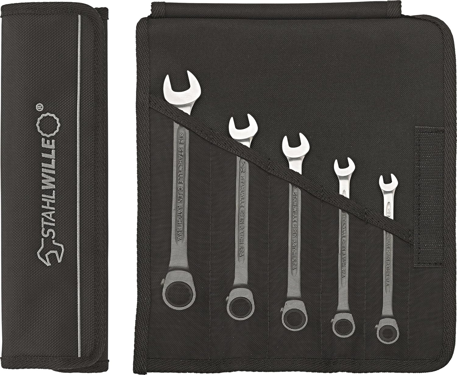 Stahlwille 96411705 Reversible Combination Ratcheting Spanners Open-Ratch Set, 5 Pieces, Size 8mm, 10mm, 13mm, 17mm and 19mm Spanner Openings, 72 Teeth, Bi-Hexagon, Made in Germany